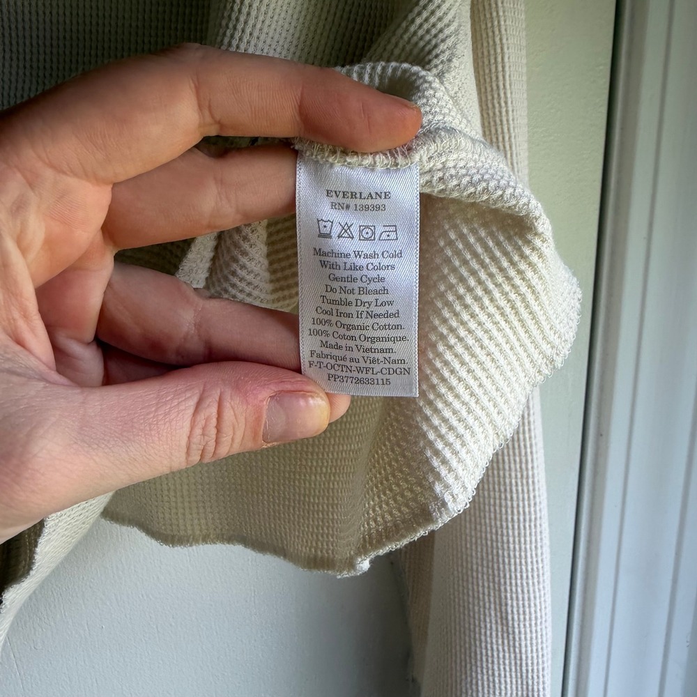 Everlane Organic Cotton Waffle Cardigan Cream Cropped Thermal Sweater Womens L - Picture 5 of 8